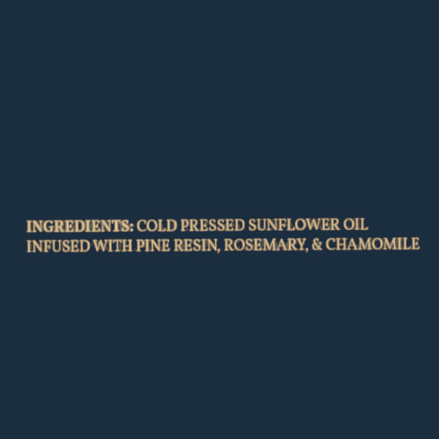 Heritage Baby Co. D is for Dad beard oil ingredient label featuring sunflower oil, pine resin, rosemary, chamomile.