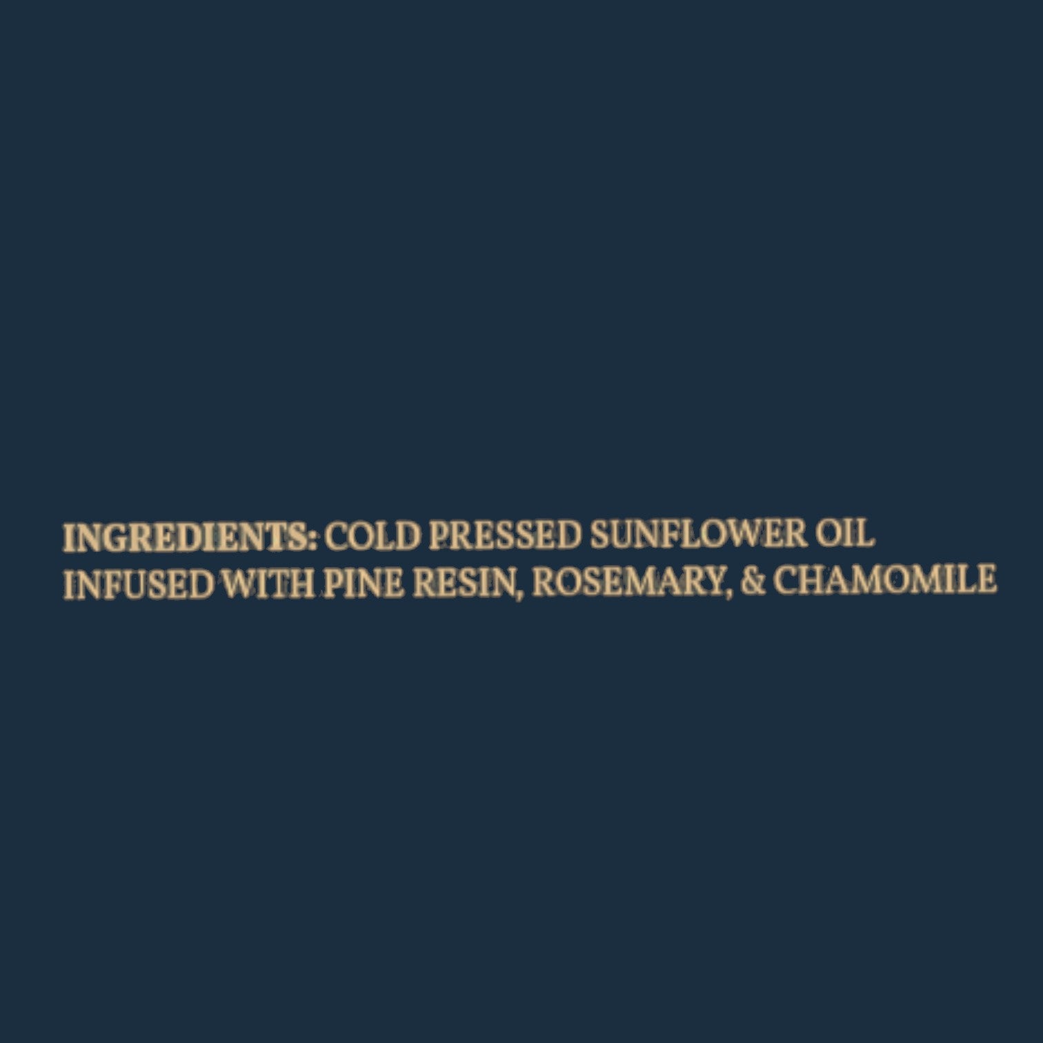 Heritage Baby Co. D is for Dad beard oil ingredient label featuring sunflower oil, pine resin, rosemary, chamomile.